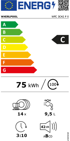 Lave-vaisselle WHIRLPOOL WFC3C42PX PowerClean 14 couverts 60cm — photo produit