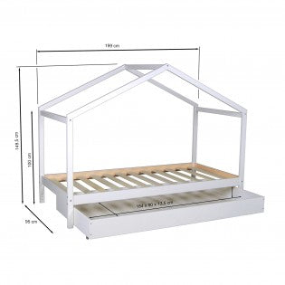 Lit cabane avec tiroir et sommier 90x190cm KOALA