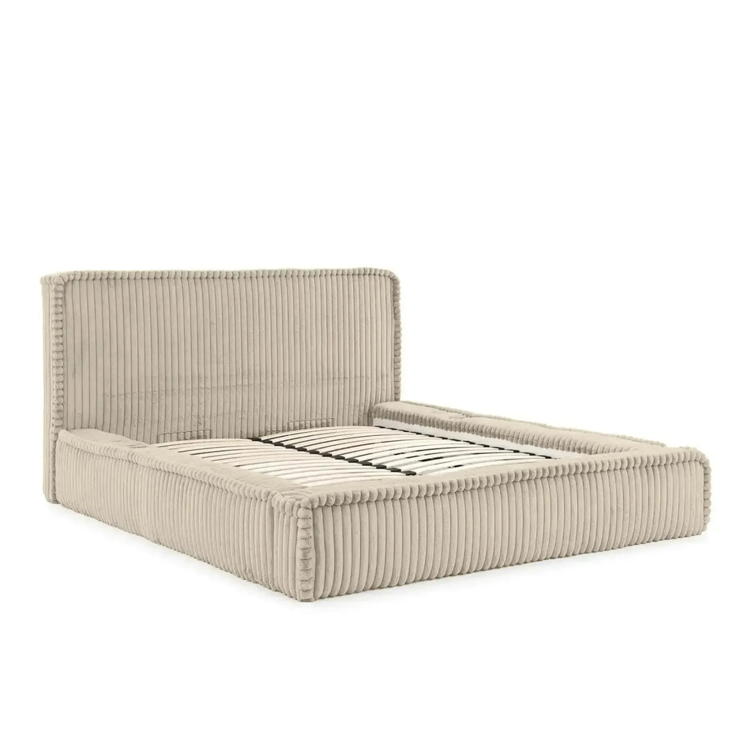 Lit coffre CASANOVA Capucine en velours côtelé beige 180x200cm