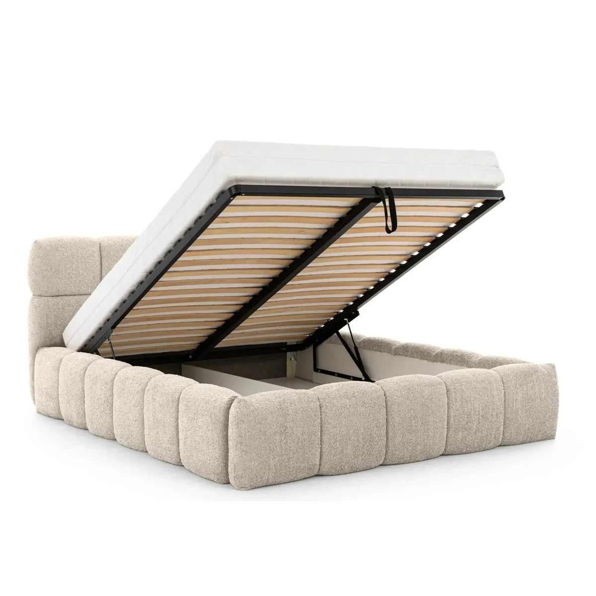 Lit coffre CASANOVA Elise en tissu bouclette beige 180x200cm
