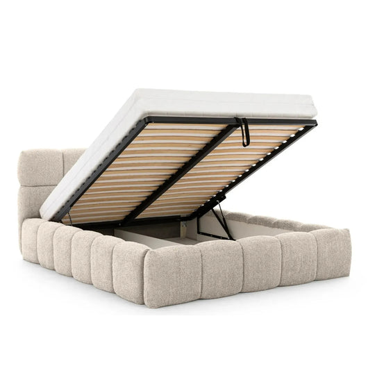 Lit coffre CASANOVA Elise en tissu bouclette beige 180x200cm