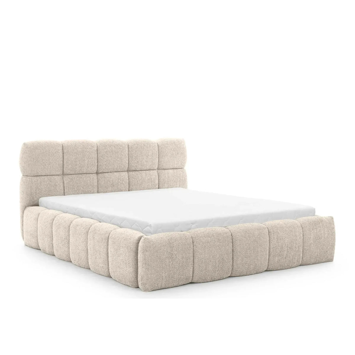 Lit coffre CASANOVA Elise en tissu bouclette beige 180x200cm