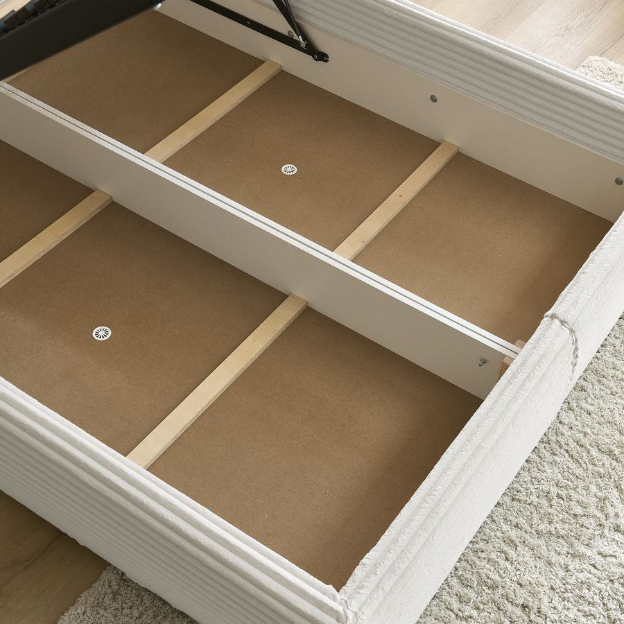 Lit coffre BOBOCHIC Jade 160x200cm avec tête de lit effet oreiller gros côtelé doux beige