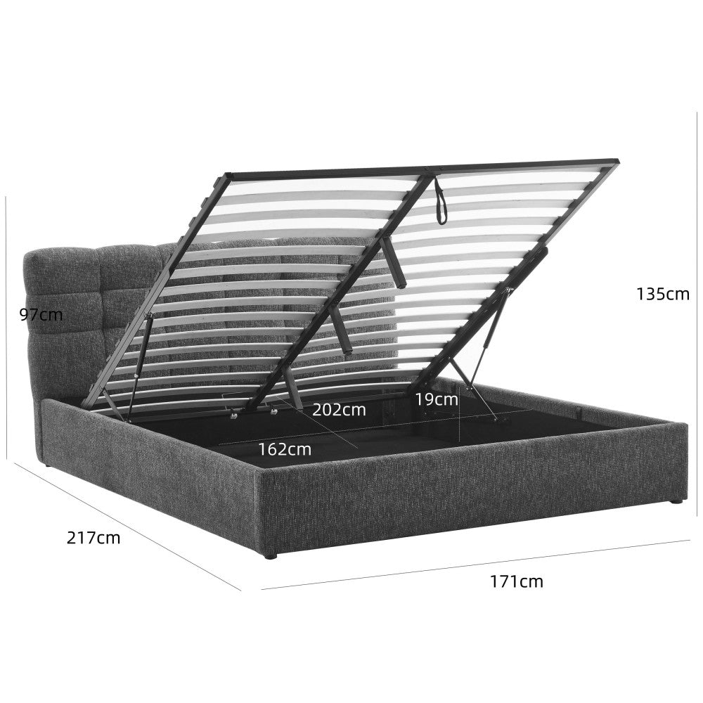 Lit coffre DRAWER Acara matelassé  avec tête de lit en tissu beige chiné 160x200 cm