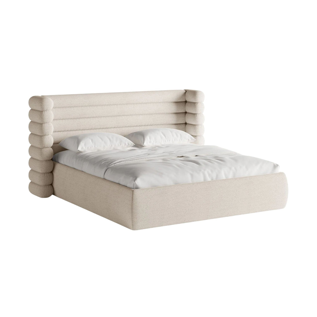 Lit coffre MICADONI Mount en tissu bouclé beige 200x200cm