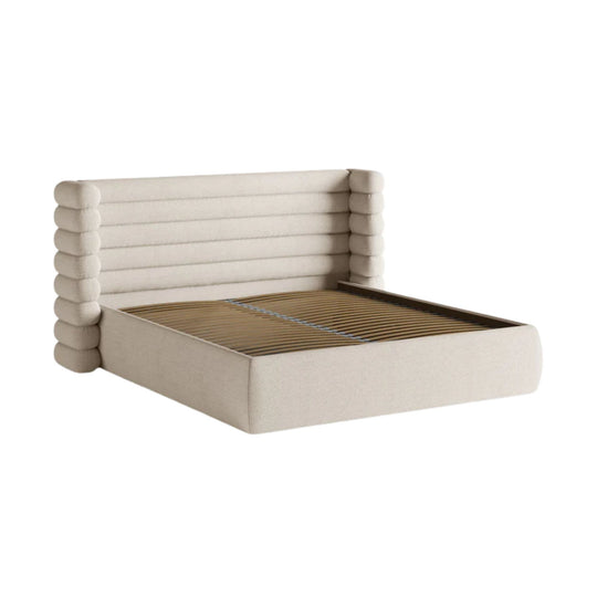 Lit coffre MICADONI Mount en tissu bouclé beige 200x200cm