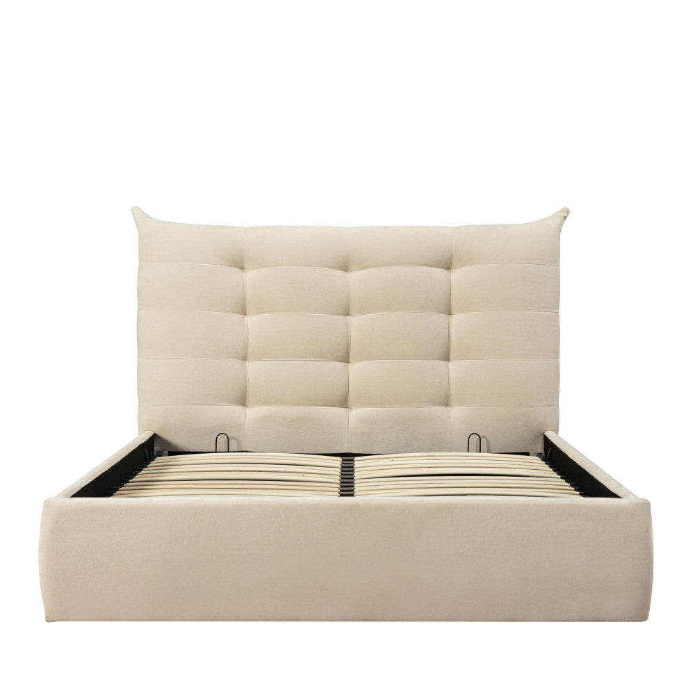 Lit coffre DRAWER Serenita en tissu écru 160x200 cm