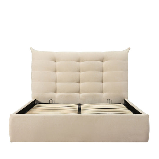 Lit coffre DRAWER Serenita en tissu écru 160x200 cm