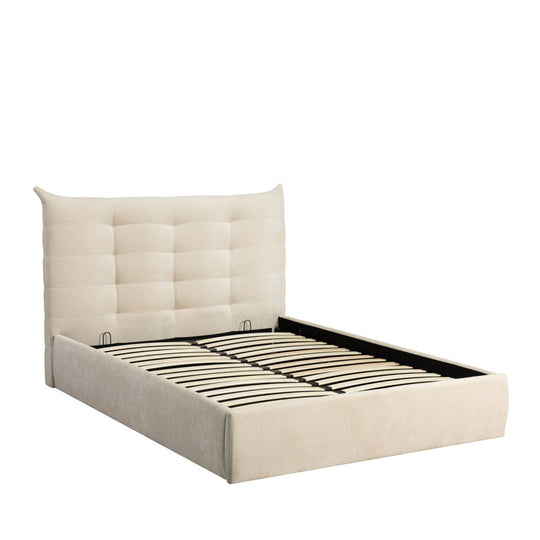 Lit coffre DRAWER Serenita en tissu écru 160x200 cm