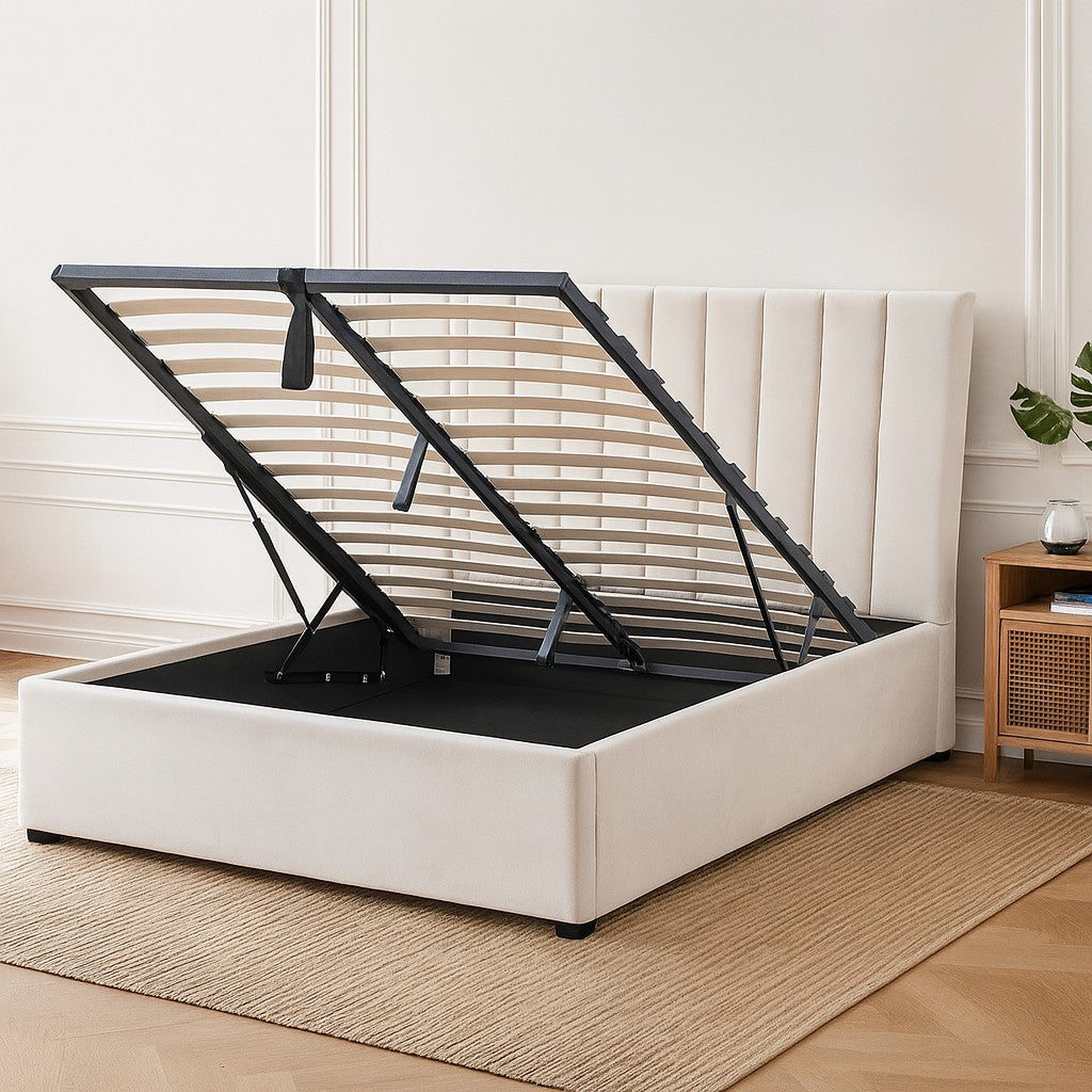 Lit coffre Giulia en velours beige