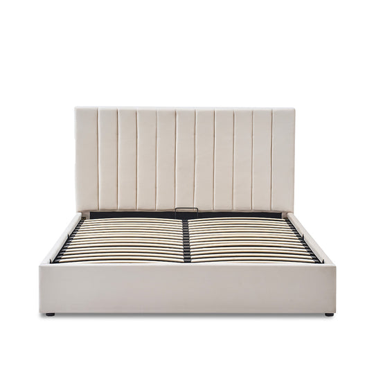Lit coffre Giulia en velours beige