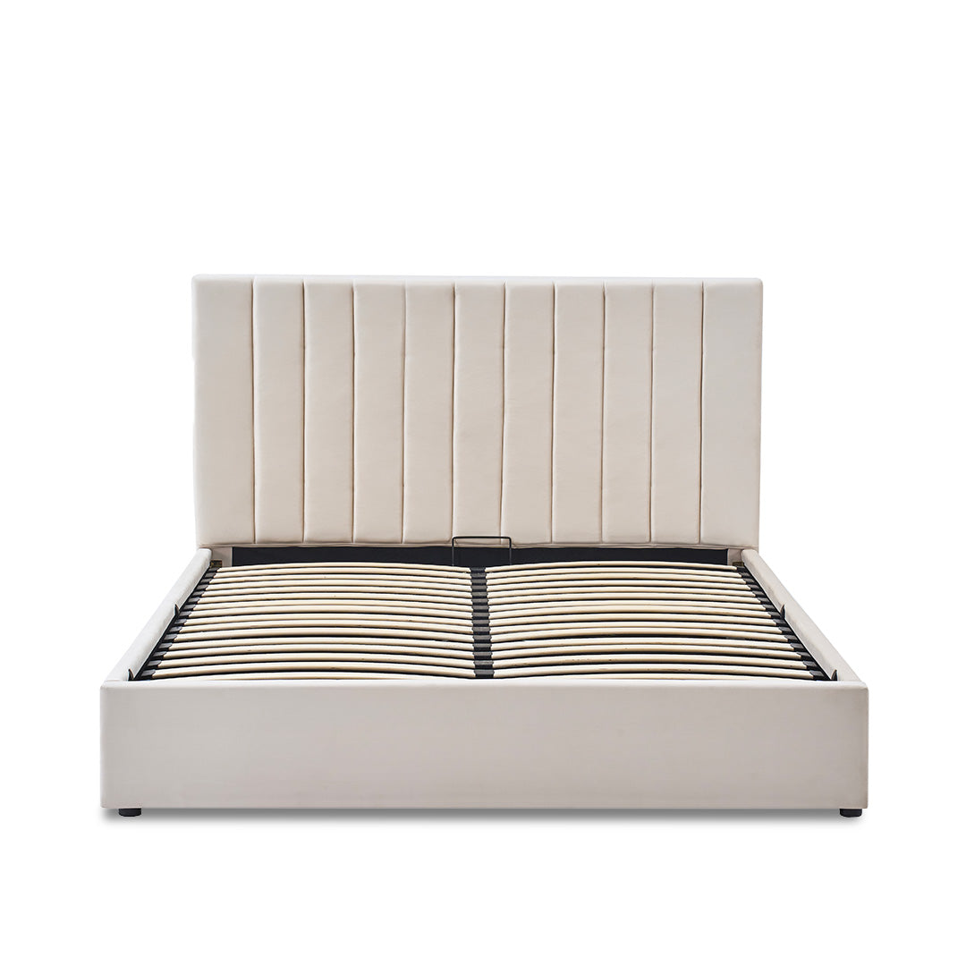 Lit coffre Giulia en velours beige