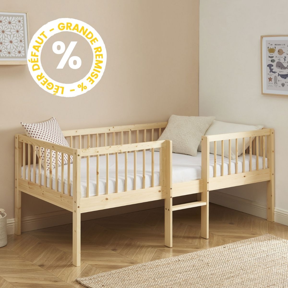 Drawer-Lit pour enfant avec échelle en bois 90x190cm : Couleur - Naturel