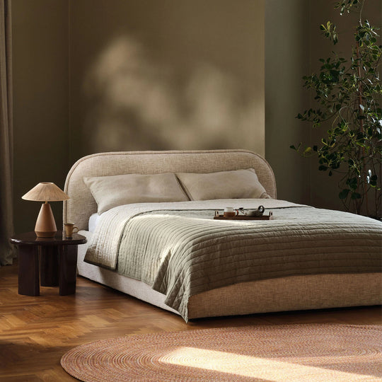 Lit MICADONI Murada 180x200cm en tissu chenille beige clair