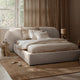Lit coffre MICADONI Ovalo en velours ivoire 200x200cm