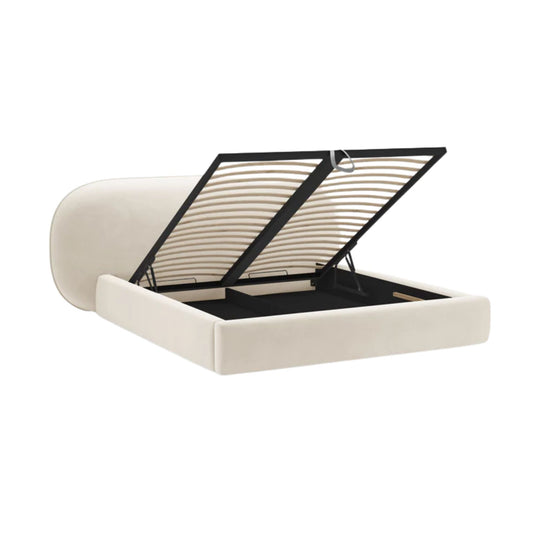 Lit coffre MICADONI Ovalo en velours ivoire 200x200cm