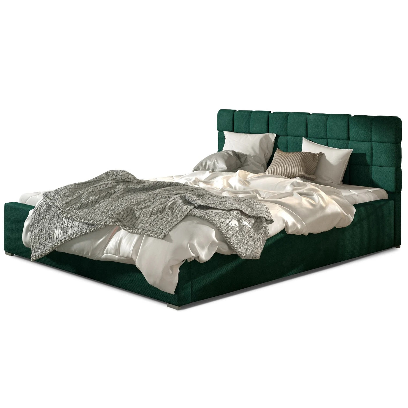 Lit avec sommier LES TENDANCES Kandy capitonné en velours Vert 160x200cm