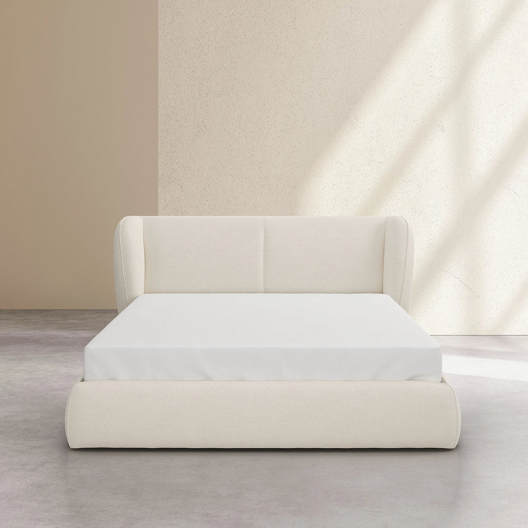 Lit coffre HABITAT Malo 160x200 cm tissu bouclette beige — photo produit