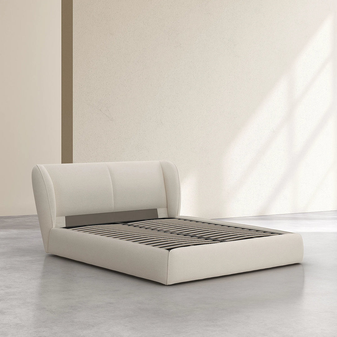 Lit coffre HABITAT Malo 160x200 cm tissu bouclette beige — photo produit