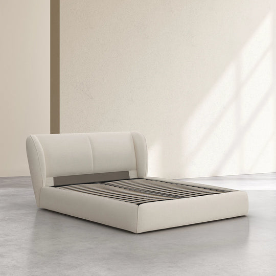 Lit coffre HABITAT Malo 160x200 cm tissu bouclette beige — photo produit