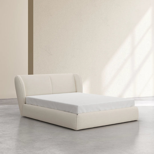 Lit coffre HABITAT Malo 160x200 cm tissu bouclette beige — photo produit