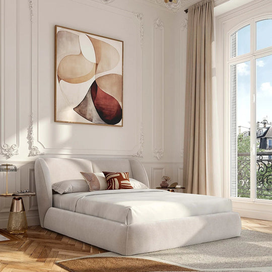 Lit coffre HABITAT Malo 160x200 cm tissu bouclette beige — photo produit