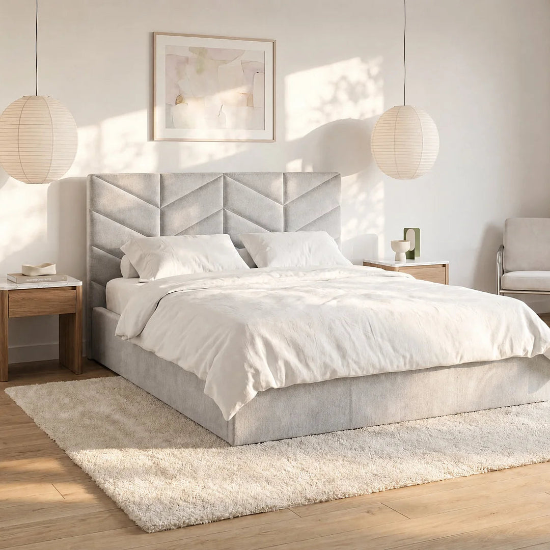 Lit coffre VENTE UNIQUE Justani 180 × 200 cm en tissu texturé gris — photo produit