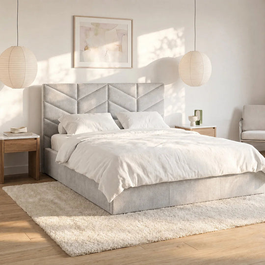 Lit coffre VENTE UNIQUE Justani 180 × 200 cm en tissu texturé gris — photo produit