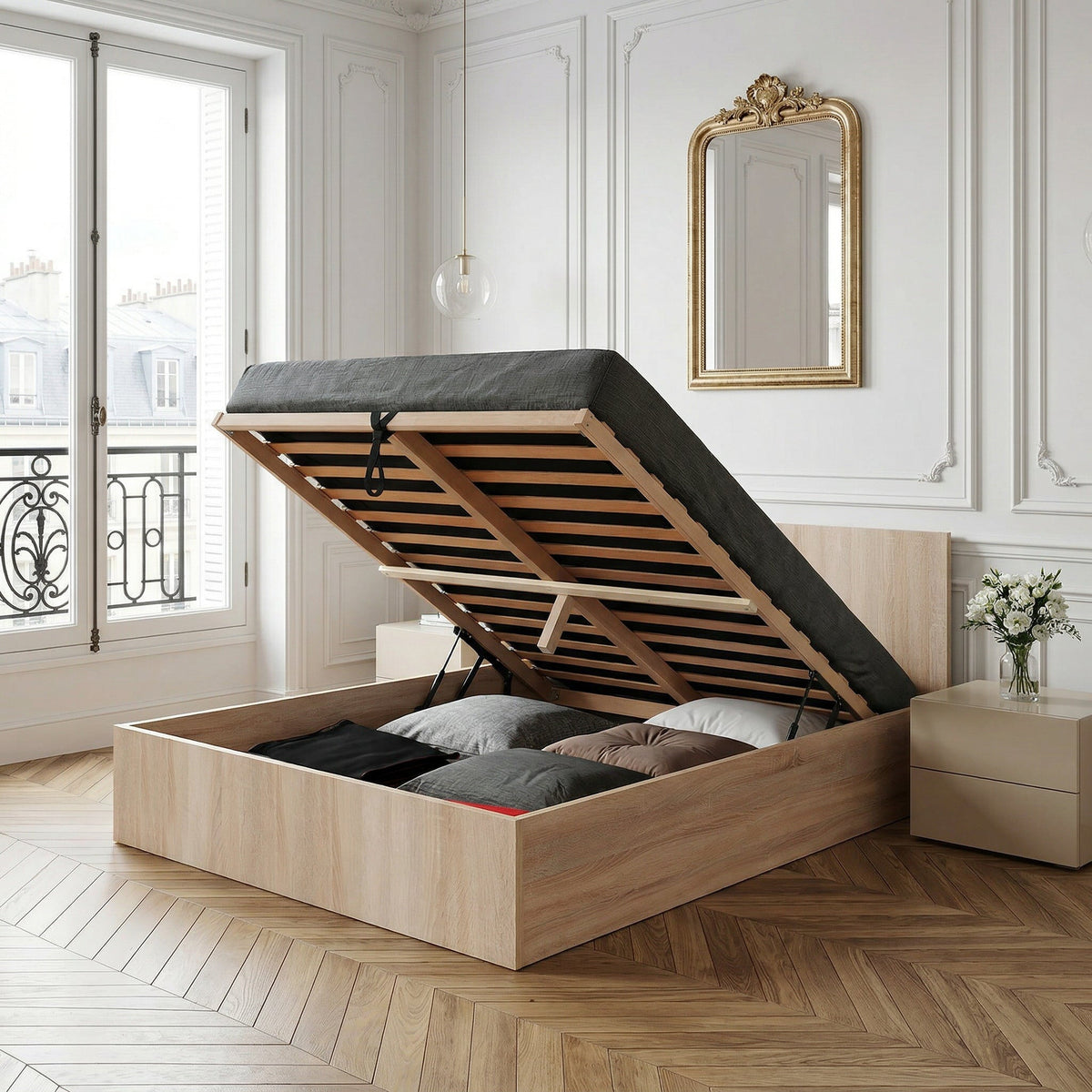 Lit coffre Weber MADRID 140x200 coloris bois — photo produit