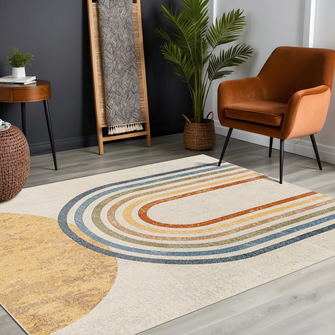 Tapis Scandinave Moderne Lavable en Machine Multicolore/Beige Ozu