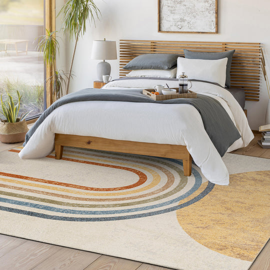 Tapis Scandinave Moderne Lavable en Machine Multicolore/Beige Ozu
