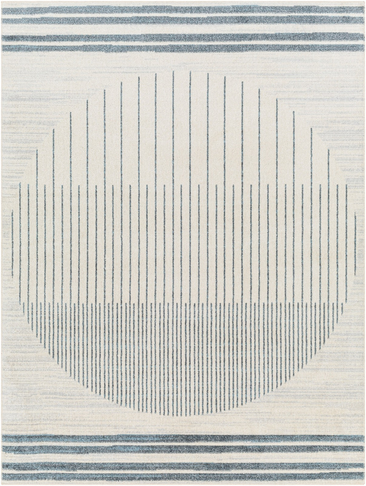 Tapis SURYA Santiago lavable scandinave, motif cercle de lignes, crème et bleu gris, vue 2