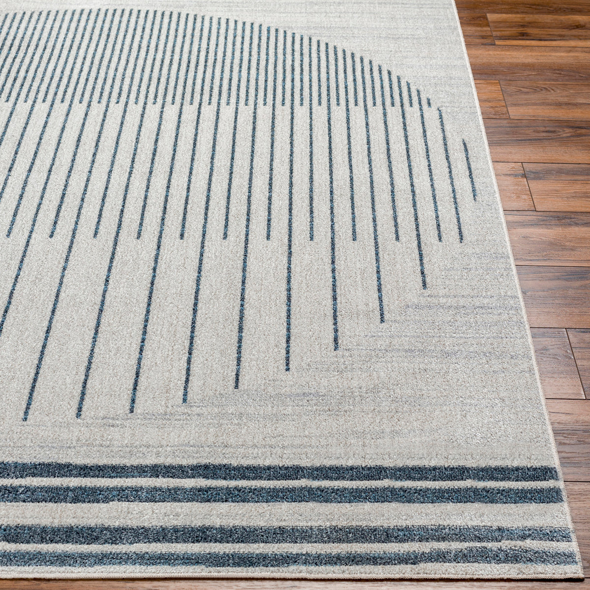 Tapis SURYA Santiago lavable scandinave, motif cercle de lignes, crème et bleu gris, vue 4