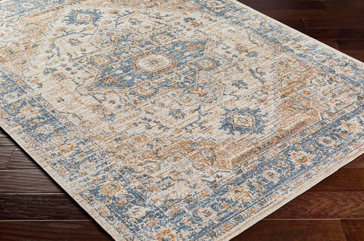 Tapis Vintage Uromi Lavable en Machine Marron/Bleu