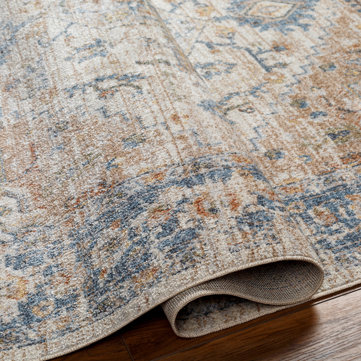 Tapis Vintage Uromi Lavable en Machine Marron/Bleu