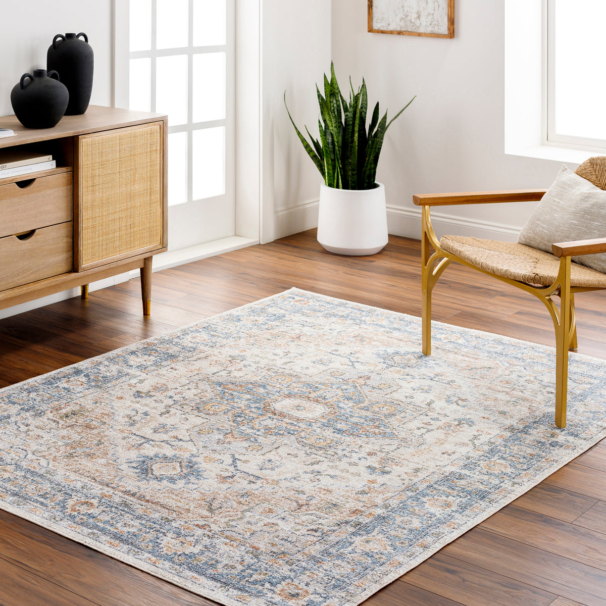 Tapis Vintage Uromi Lavable en Machine Marron/Bleu