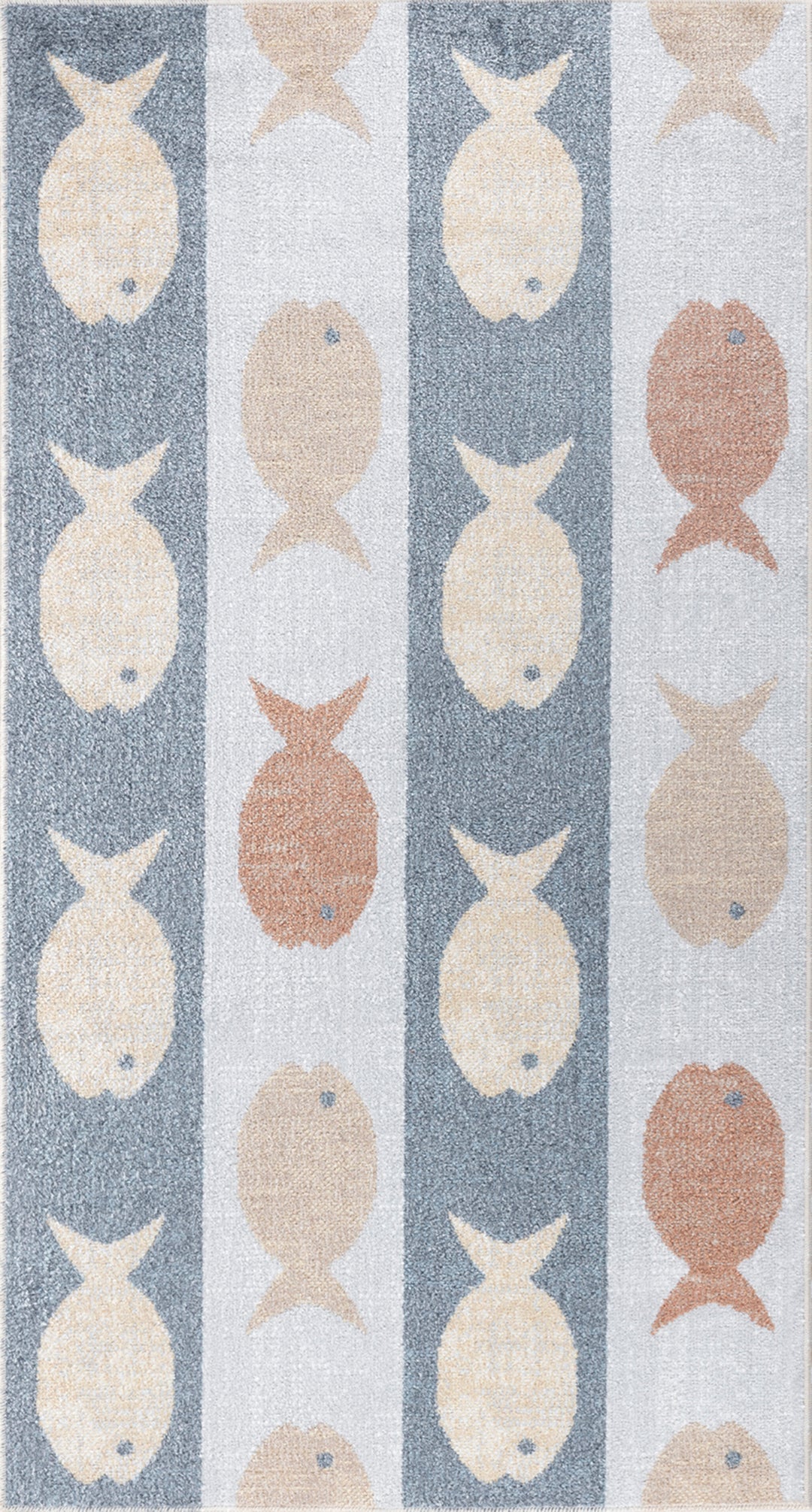 Tapis Enfant Lavable en Machine Poissons Beige/Gris/Orange Pekin