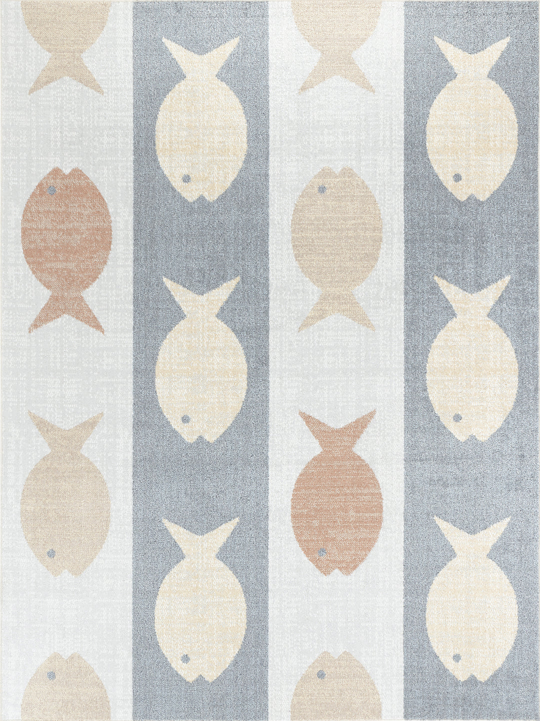 Tapis Enfant Lavable en Machine Poissons Beige/Gris/Orange Pekin