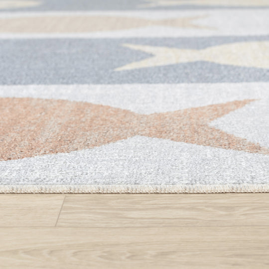 Tapis Enfant Lavable en Machine Poissons Beige/Gris/Orange Pekin