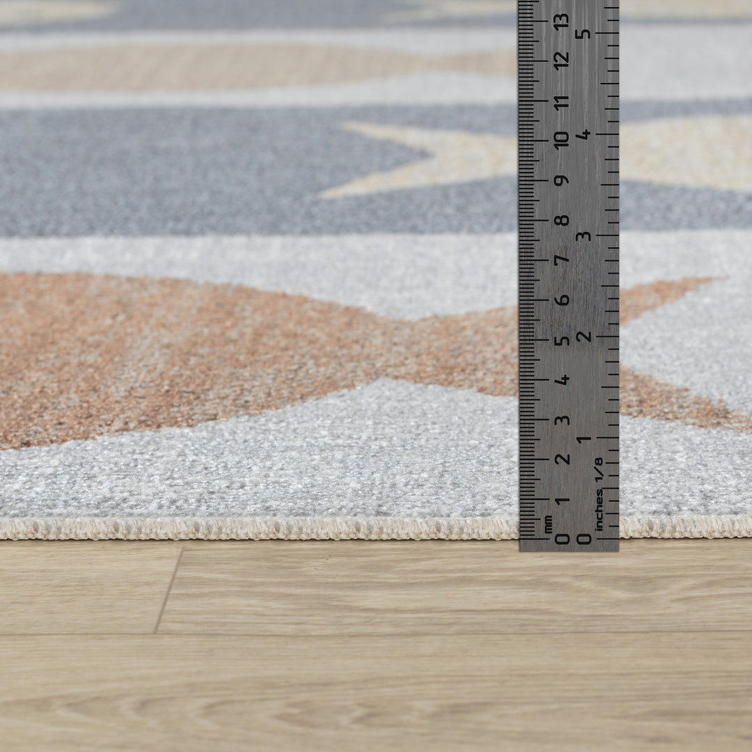 Tapis Enfant Lavable en Machine Poissons Beige/Gris/Orange Pekin
