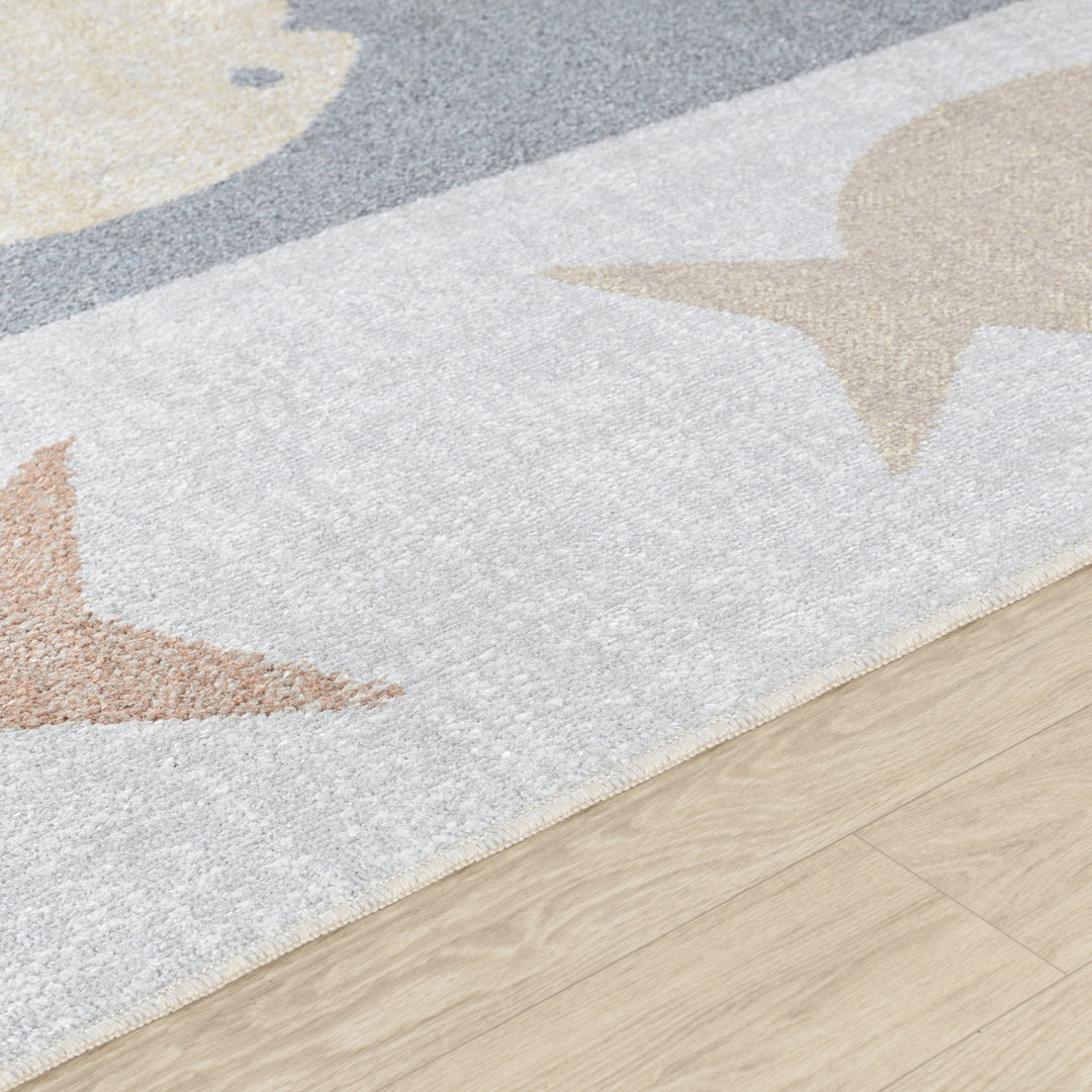 Tapis Enfant Lavable en Machine Poissons Beige/Gris/Orange Pekin