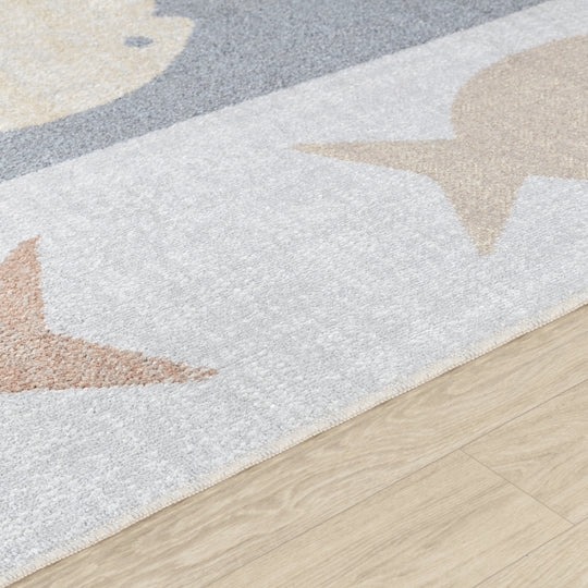 Tapis Enfant Lavable en Machine Poissons Beige/Gris/Orange Pekin