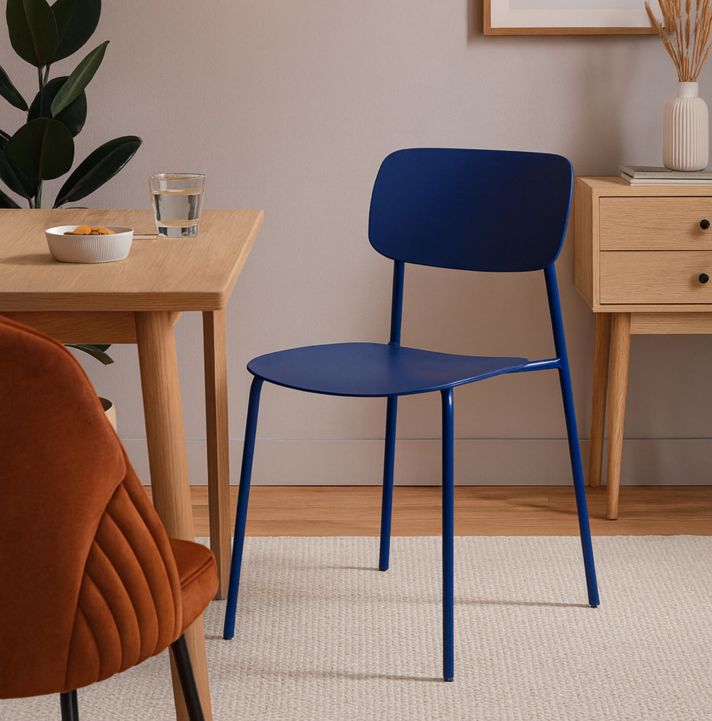 Lot de 4 chaises DRAWER Elin en plastique et métal bleu électrique