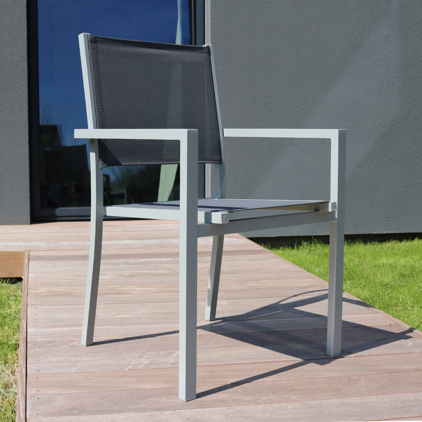 Lot de 6 fauteuils gris de jardin en aluminium et textilène avec accoudoirs AJACCIO