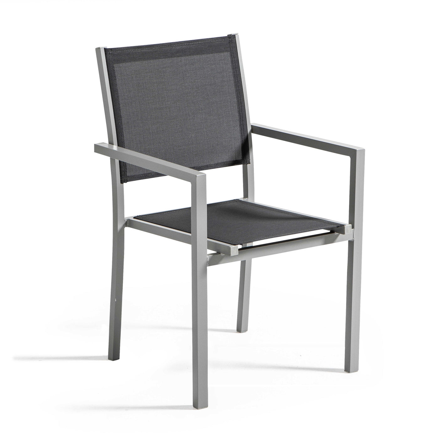 Lot de 6 fauteuils gris de jardin en aluminium et textilène avec accoudoirs AJACCIO