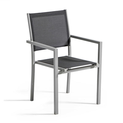Lot de 6 fauteuils gris de jardin en aluminium et textilène avec accoudoirs AJACCIO