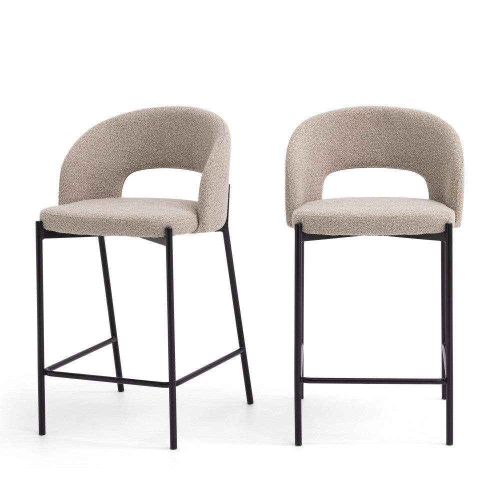 Lot de 2 chaises de bar DRAWER Soren en tissu bouclette beige chiné et métal H65cm