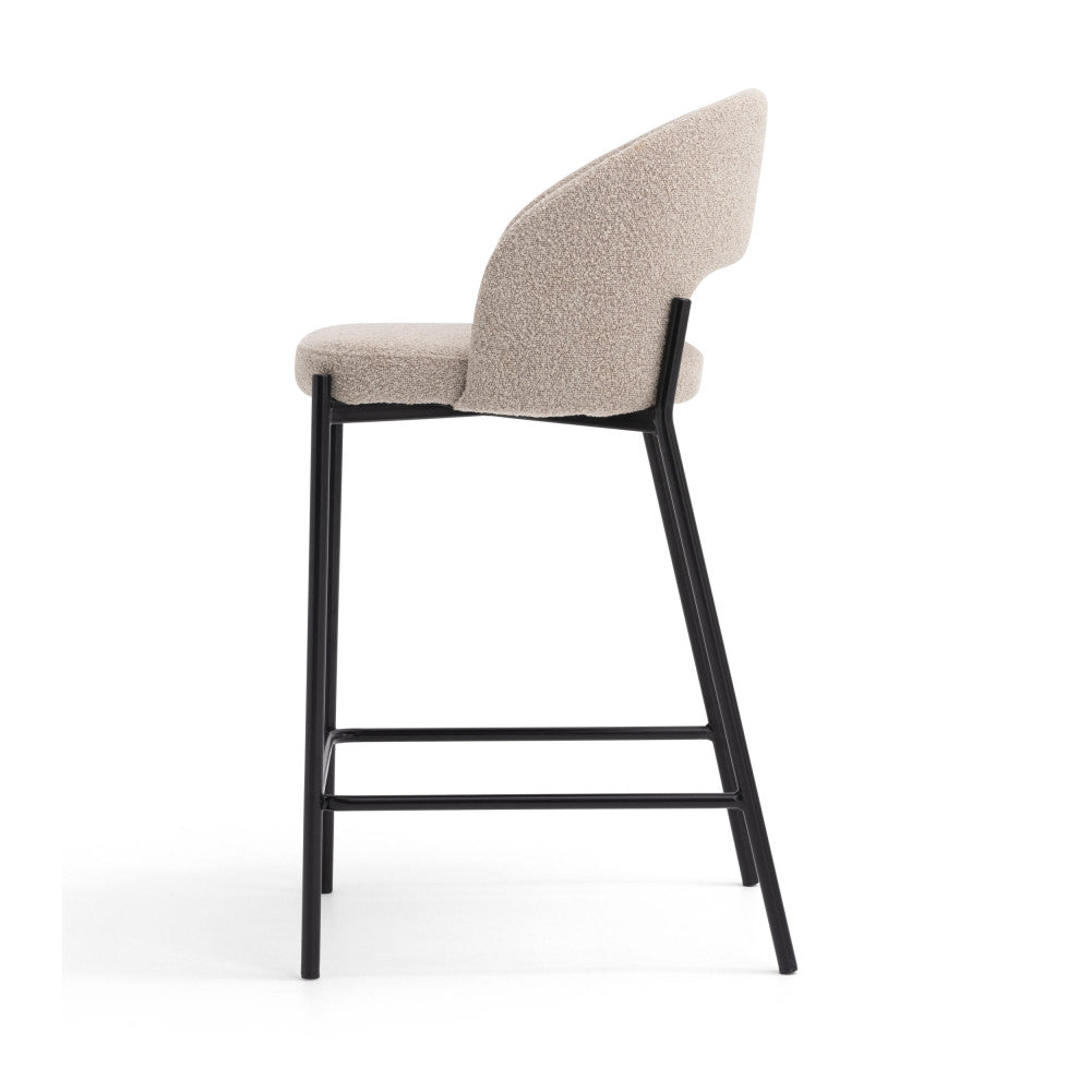 Lot de 2 chaises de bar DRAWER Soren en tissu bouclette beige chiné et métal H65cm