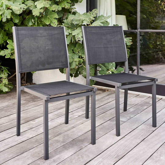 Lot de 4 chaises de jardin en aluminium et textilène-modele AJACCIO Noir