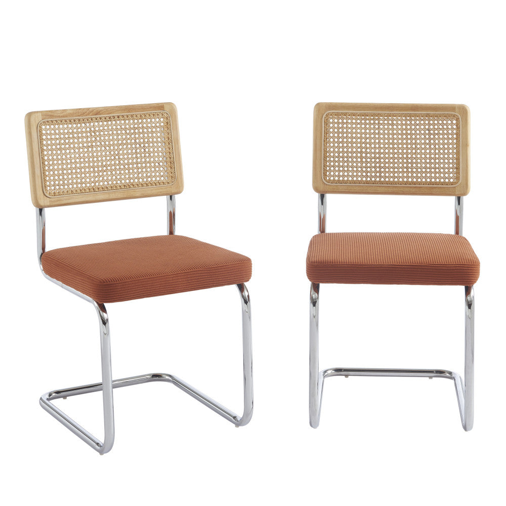 Lot de 4 chaises DRAWER Skana en velours côtelé et pieds chrome Terracotta